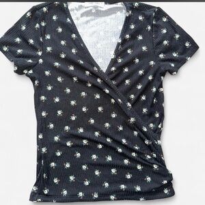 Floral V-Neck Wrap Top